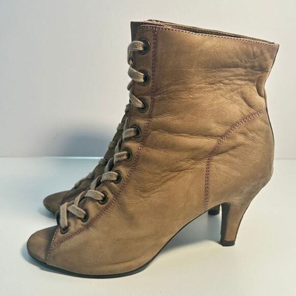 ASH Iggy Victorian Peep Toe Leather Boots Sz 8.5 Cottagecore Regency Punk Style - Picture 4 of 9